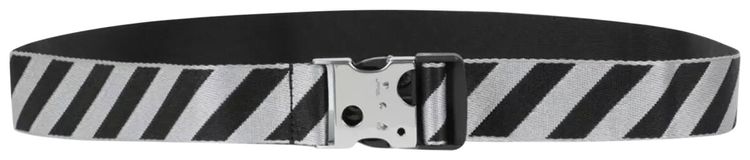 Off White Stripe Patterned Buckle Fastened Belt Black