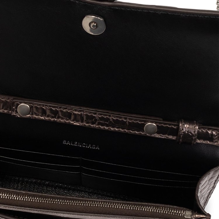 Balenciaga Crocodile Embossed Hourglass Wallet On Chain Bronze