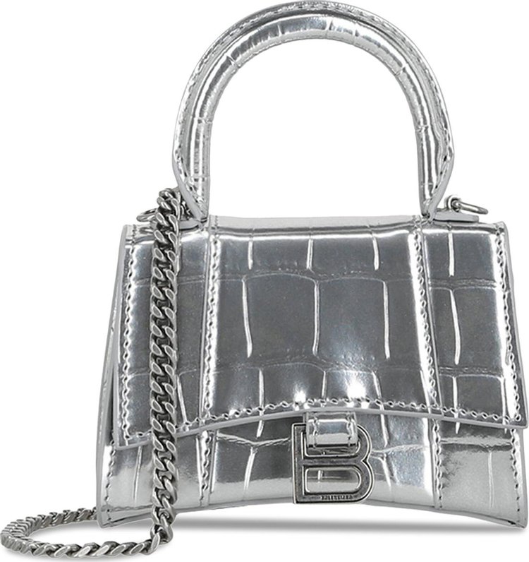 Balenciaga Hourglass Mini Bag With Chain Silver