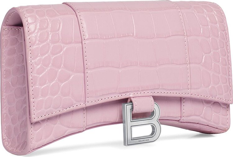 Balenciaga Crocodile Embossed Hourglass Wallet On Chain Pink