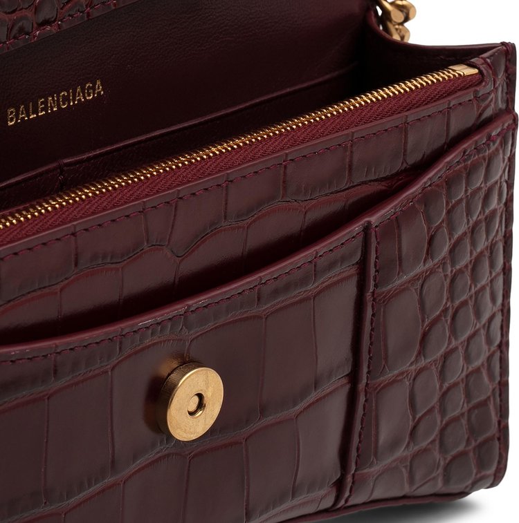 Balenciaga Crocodile Embossed Hourglass Wallet On Chain Dark Red