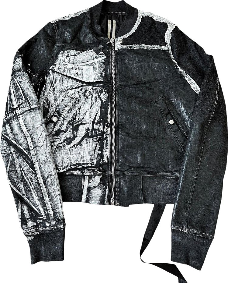 Rick Owens DRKSHDW Patchwork Sample Wax Painted Bomber Jacket Black