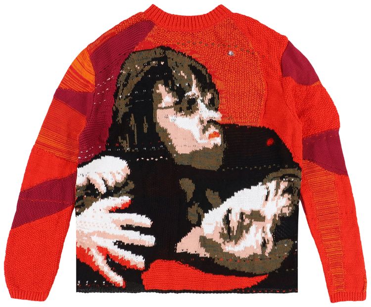 Off White Intarsia Knit Long Sleeve Tee Red