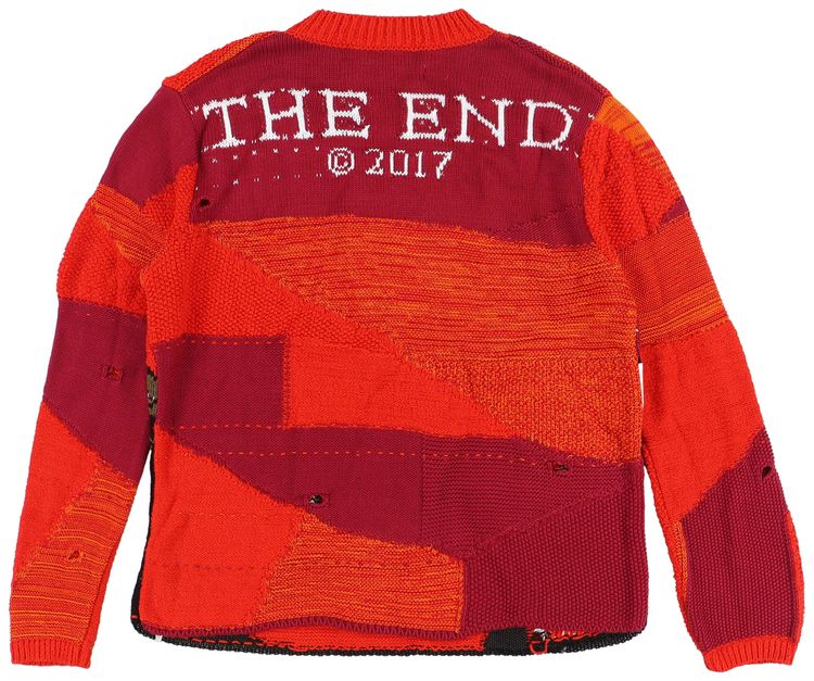 Off White Intarsia Knit Long Sleeve Tee Red