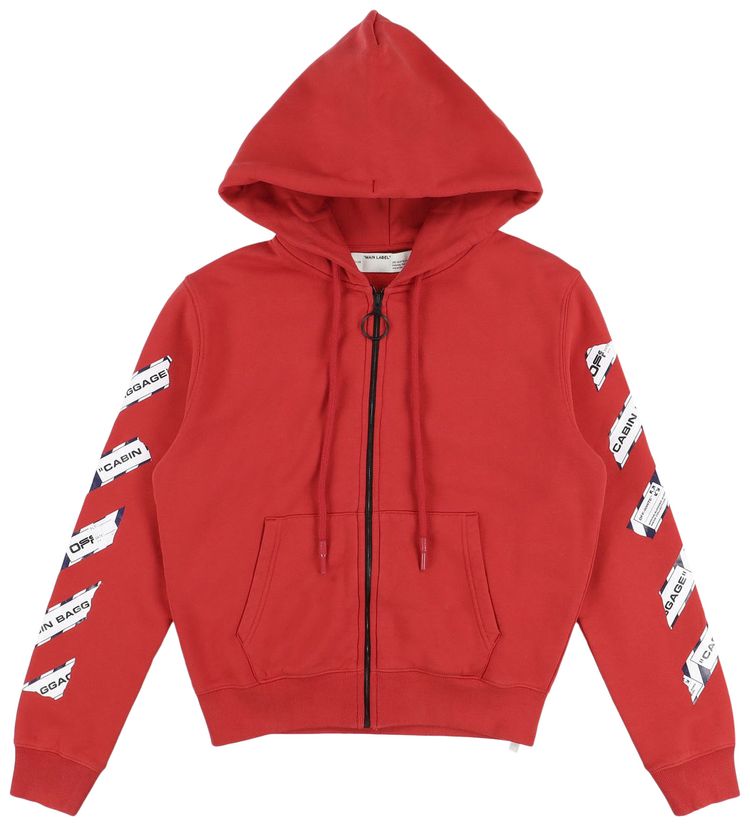 Off White Tape Arrows Zip Hoodie Red