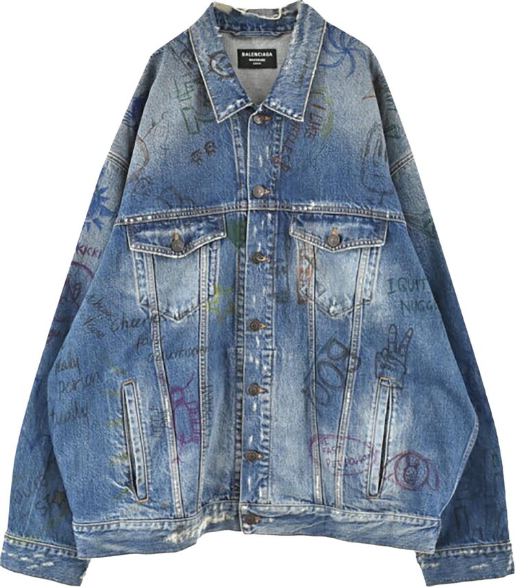 Balenciaga Scribble Oversized Jacket Blue