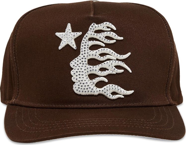 Hellstar OG Logo Snapback Hat With Rhinestones Brown