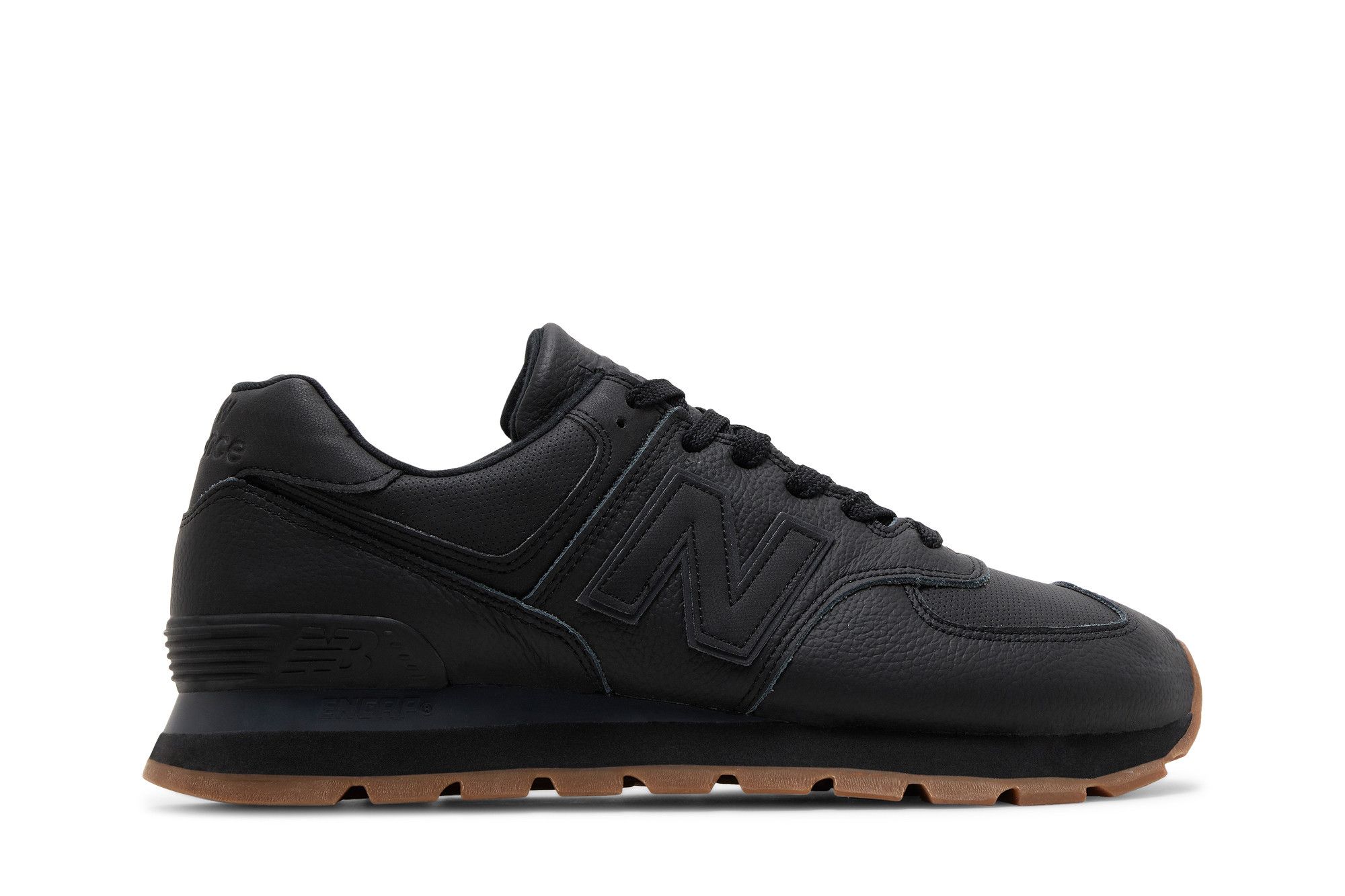 New balance 574 black leather gum on sale