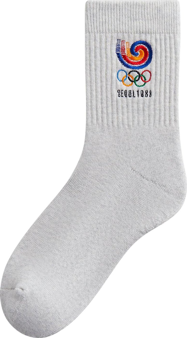 Kith For Olympics Heritage Seoul Mid Crew Sock Light Heather Grey