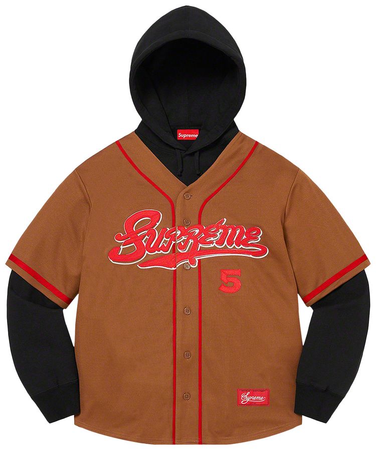 Supreme Baseball Jersey Hooded Sweatshirt Brown