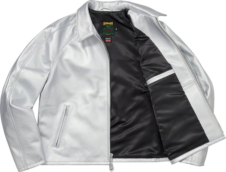 Supreme x Schott Leather Racer Jacket Silver