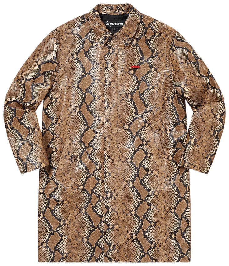 Supreme Leather Snake Trench Coat Brown