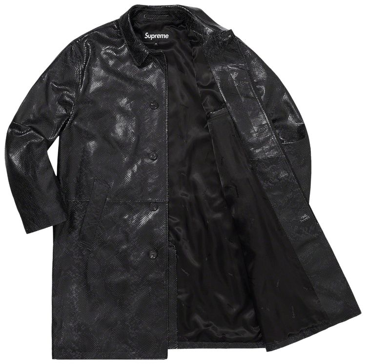 Supreme Leather Snake Trench Coat Black