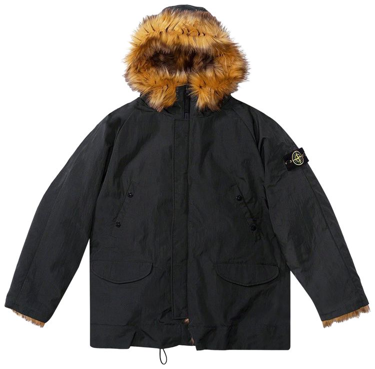 Supreme x Stone Island Formula Steel Reversible Faux Fur Parka Black