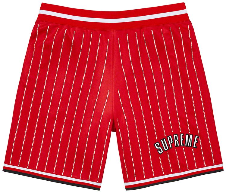 Supreme Rhinestone Stripe Basketball Short Red