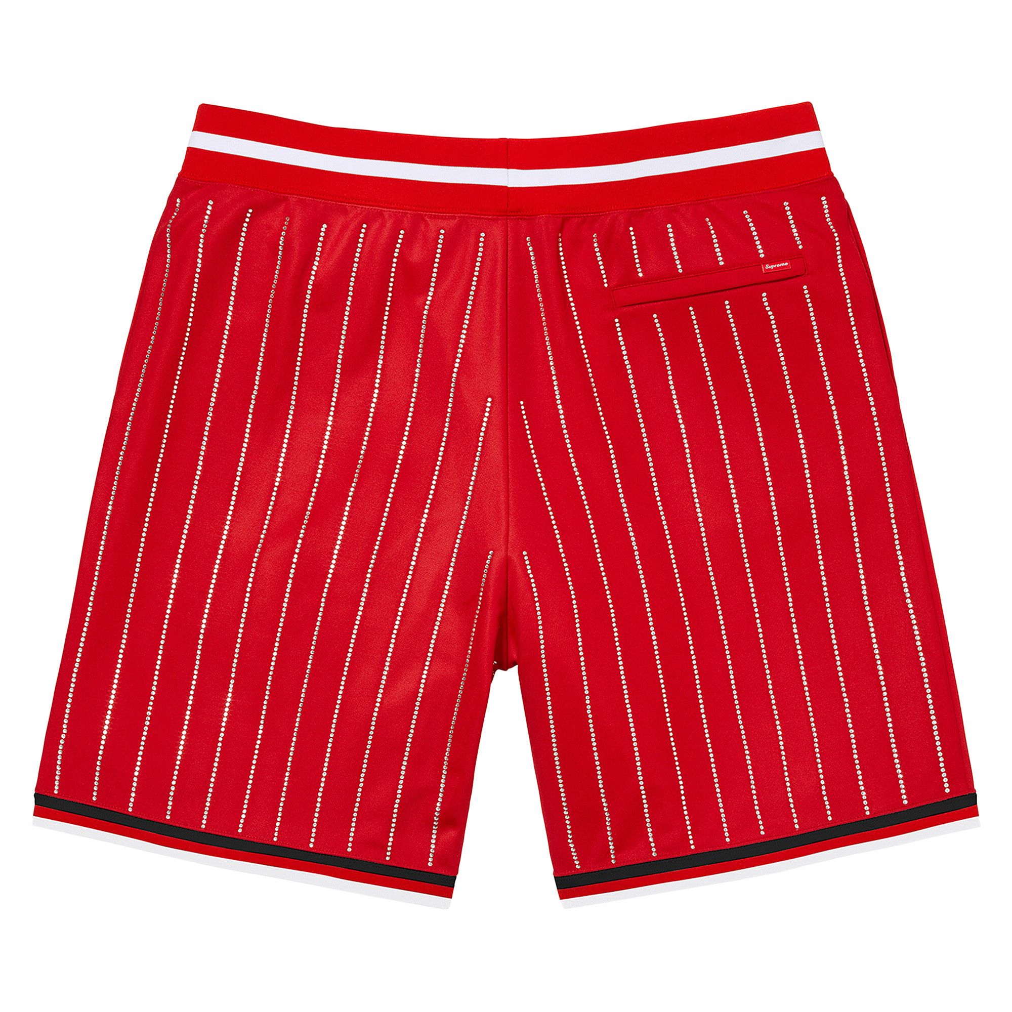 Buy Supreme Rhinestone Stripe Basketball Short 'Red