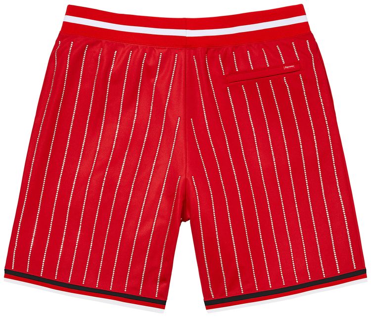 Supreme Rhinestone Stripe Basketball Short Red