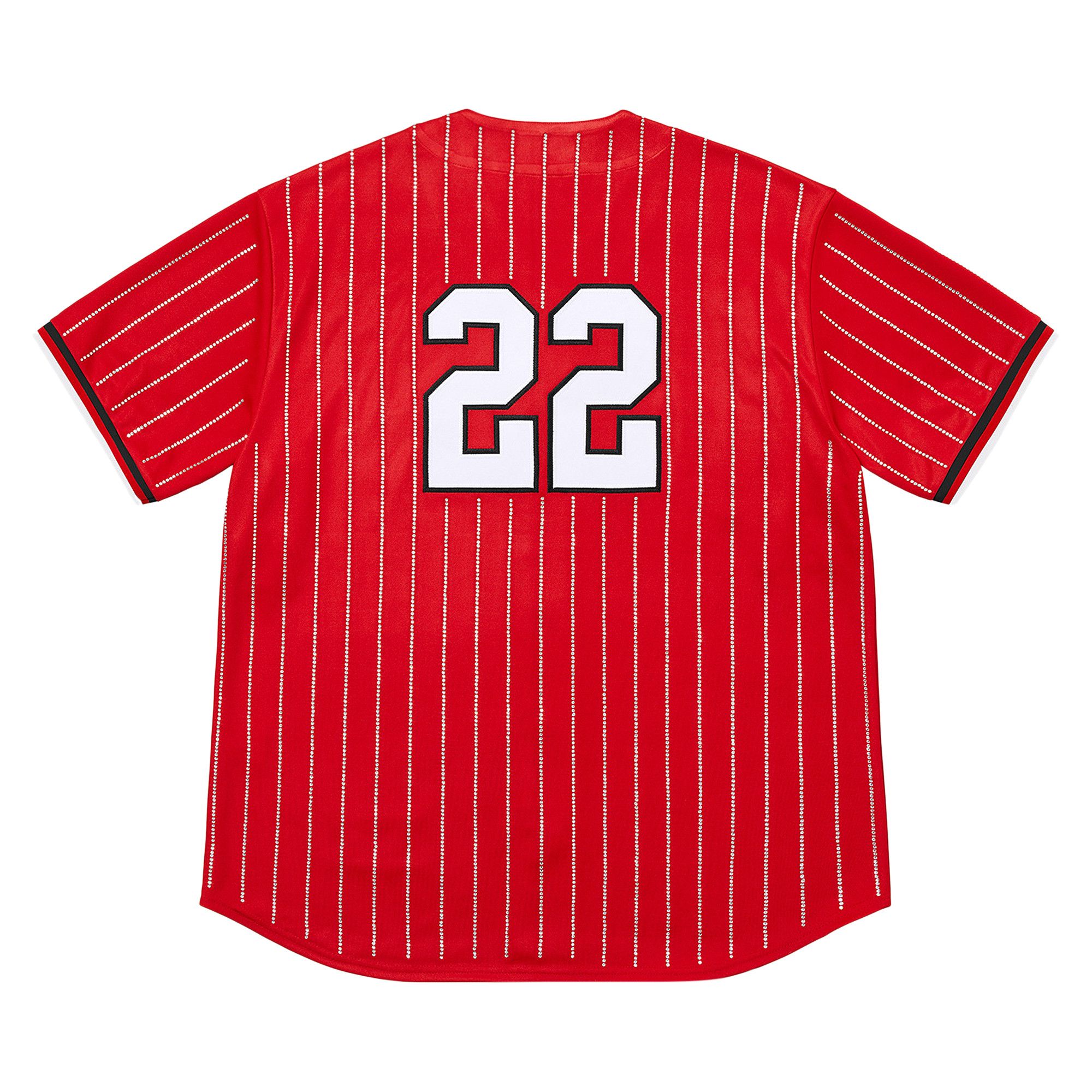 Size xxl Supreme Rhinestone Stripe Baseball Jersey 'Red'