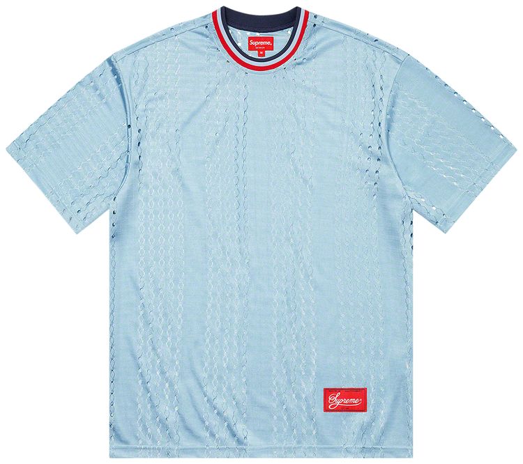 Supreme Preforated Stripe Warm Up Top Light Blue