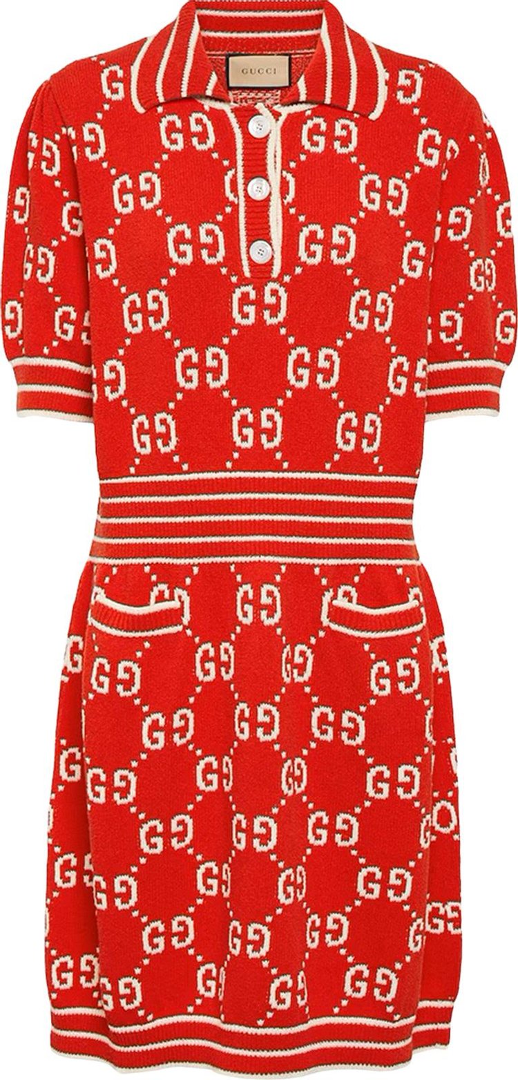 Gucci GG Cotton Jacquard Polo Dress RedIvory