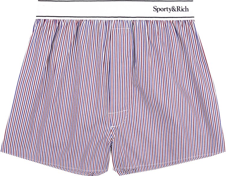 Sporty  Rich Serif Logo Boxer Shorts WhiteRedNavy Stripe