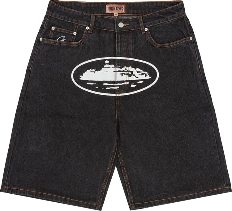 Corteiz Alcatraz Baggy Jean Shorts Washed Black