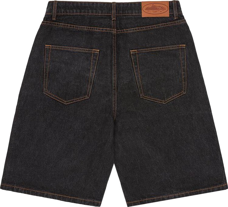 Corteiz Alcatraz Baggy Jean Shorts Washed Black