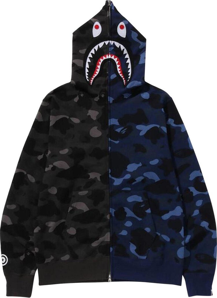 BAPE Color Camo Separate Shark Full Zip Hoodie BlackNavy