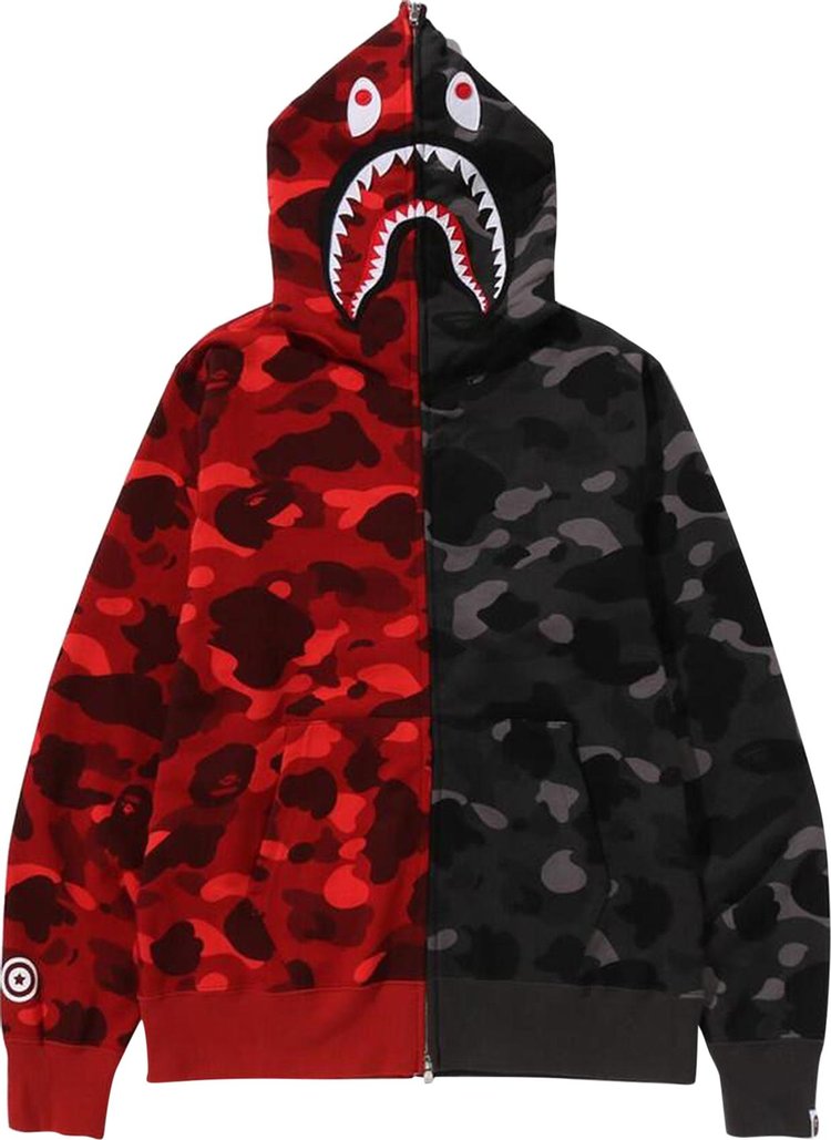 BAPE Color Camo Separate Shark Full Zip Hoodie RedBlack