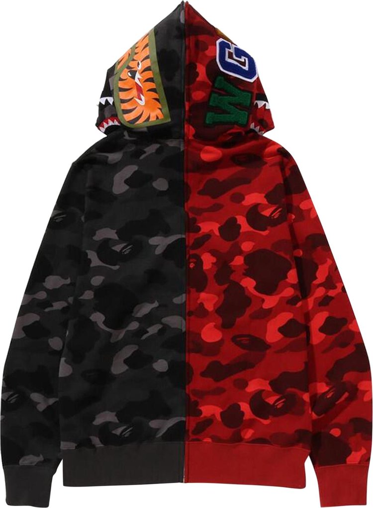 BAPE Color Camo Separate Shark Full Zip Hoodie RedBlack