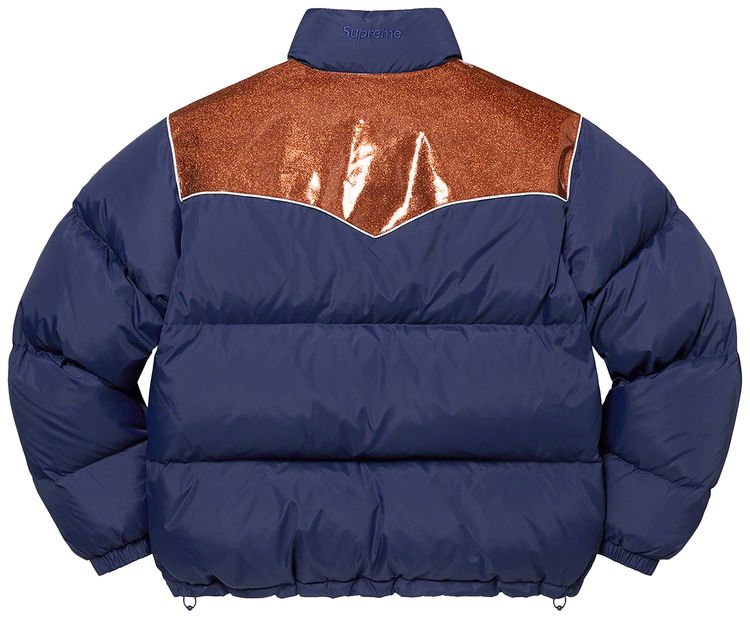 Supreme Glitter Yoke Down Puffer Jacket Navy