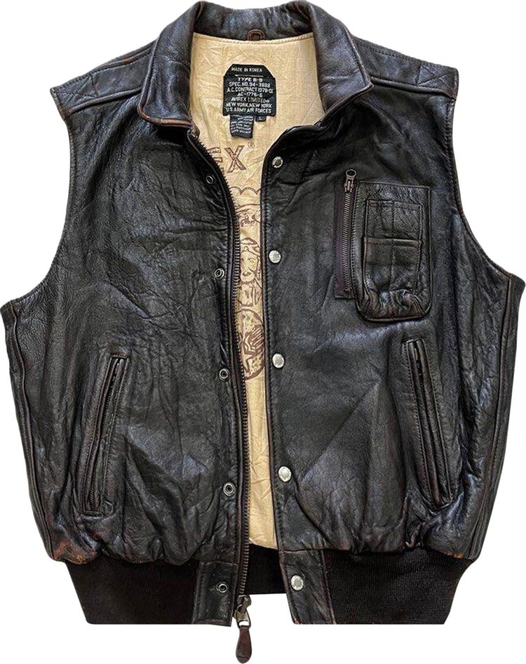 Avirex Leather Vest Dark Brown