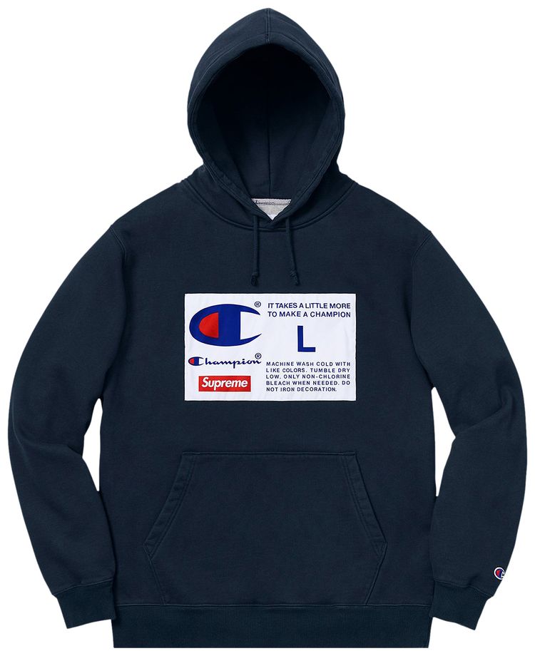 Supreme x Champion Label Hooded Sweatshirt Navy