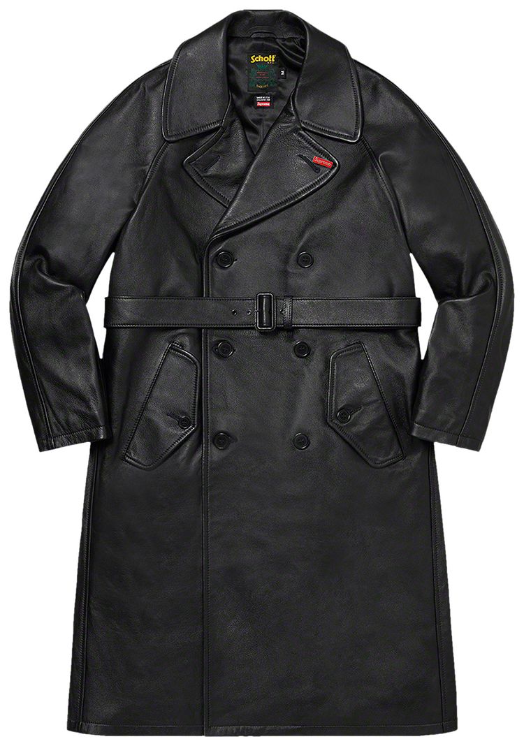 Supreme x Schott Leather Trench Coat Black