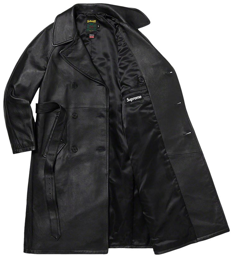 Supreme x Schott Leather Trench Coat Black