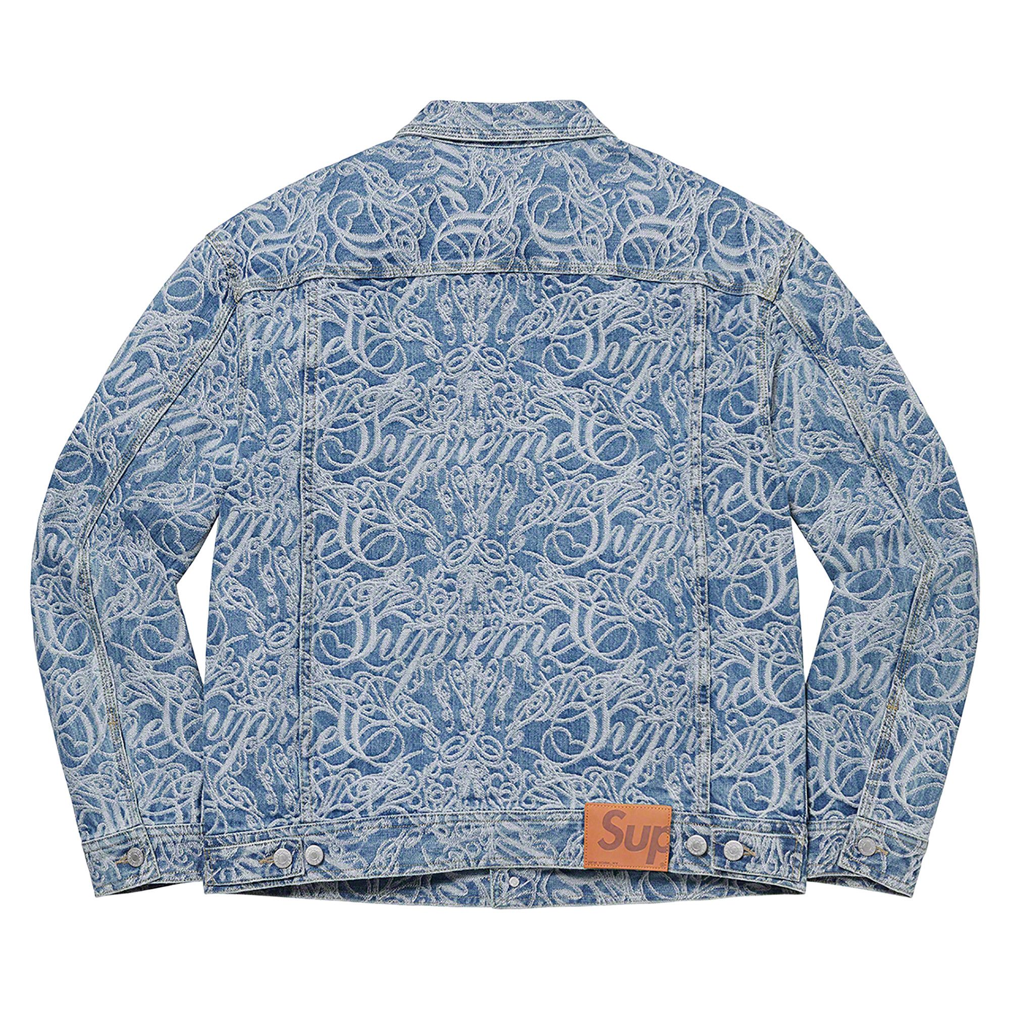 Buy Supreme Script Jacquard Denim Trucker Jacket 'Washed Blue