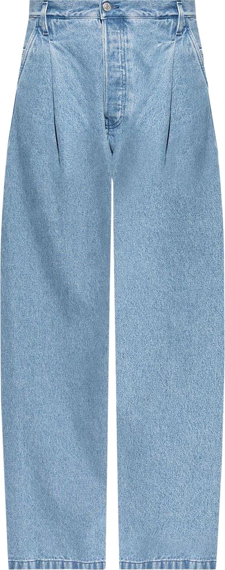 Dries Van Noten High Waisted Denim Pleated Pants Light Blue