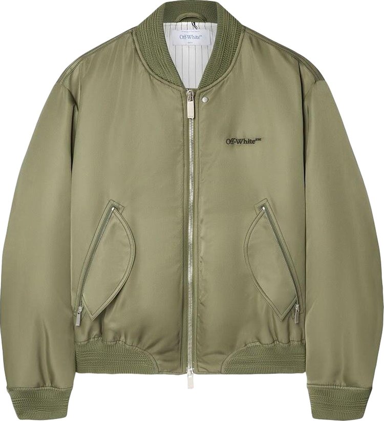 Off White Contrast Stitch Bomber Jacket Military Green