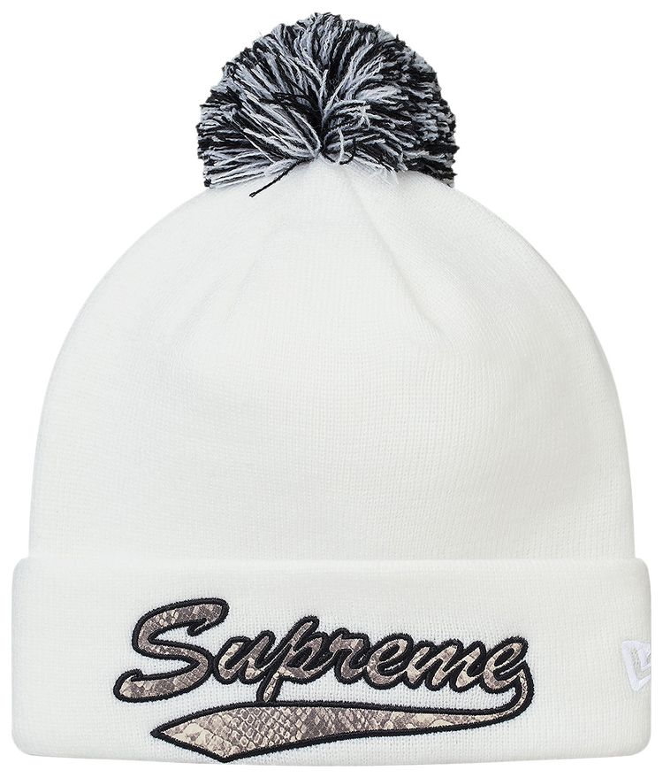 Supreme x New Era Snake Script Beanie White