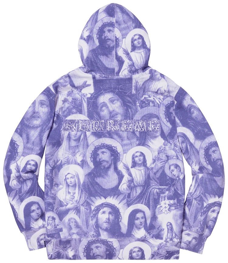 Supreme Jesus And Mary Hooded Sweatshirt Purple