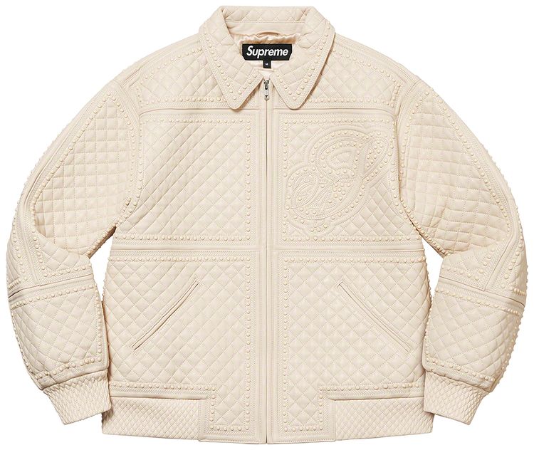 Supreme Studded Quilted Leather Jacket White