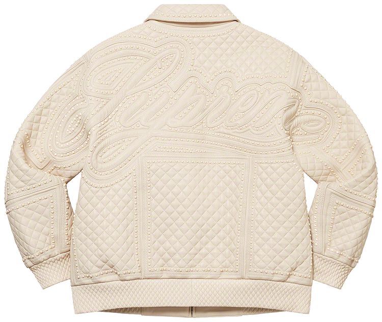 Supreme Studded Quilted Leather Jacket White