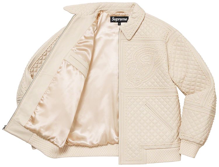Supreme Studded Quilted Leather Jacket White