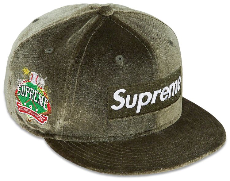 Supreme Velour Box Logo New Era Olive