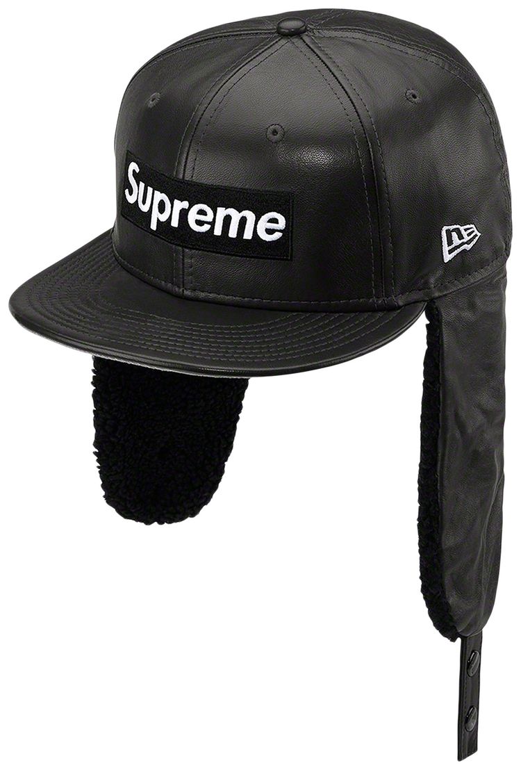 Supreme Leather Earflap Box Logo New Era Black