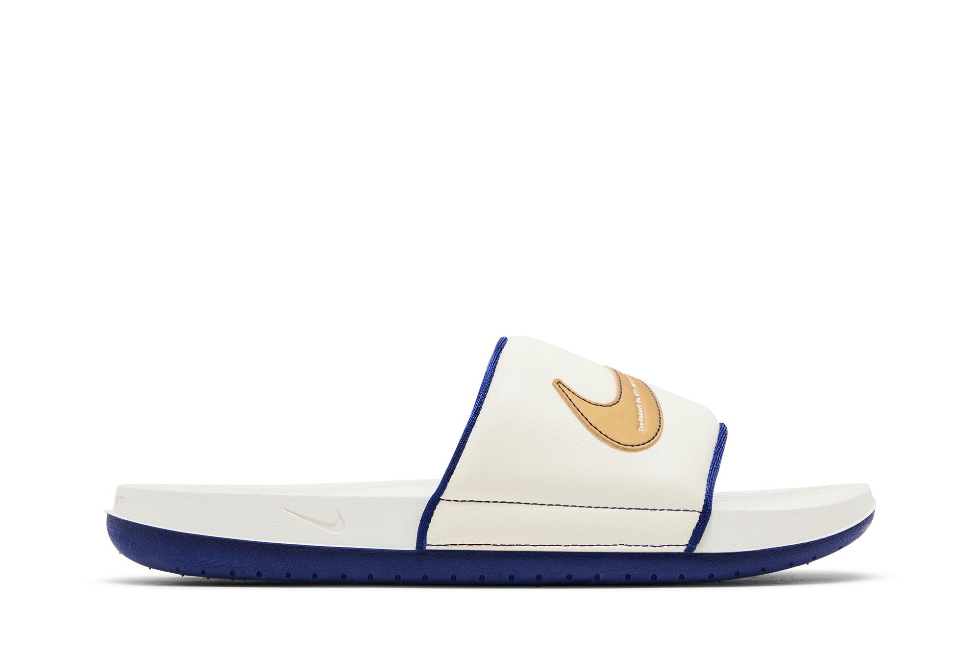 blue gold nike slides
