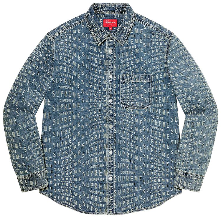 Supreme Wrap Jacquard Logos Denim Shirt Blue