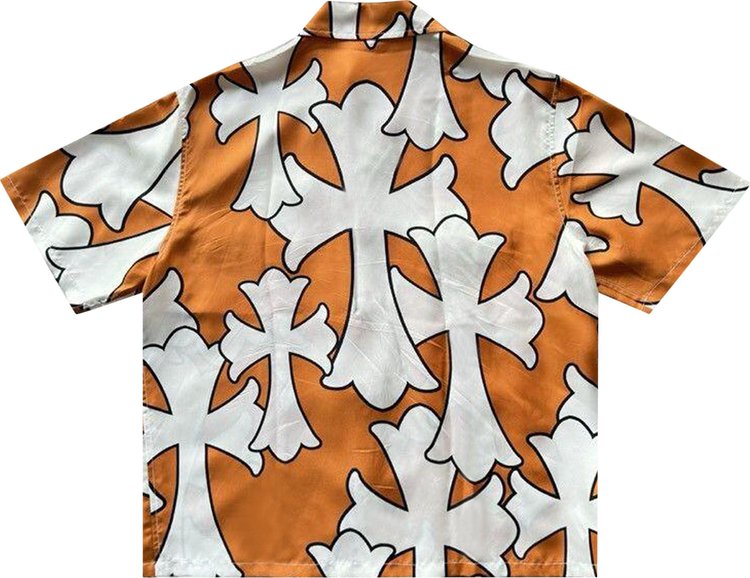 Chrome Hearts St Barts Exclusive Cross Silk Shirt OrangeWhite