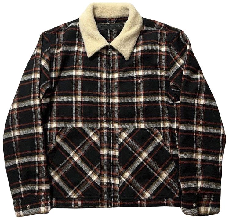 Chrome Hearts Shearling Collar Plaid Jacket Multicolor