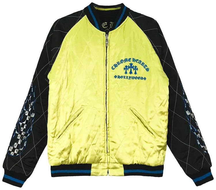Chrome Hearts Matty Boy Flaming Youth Reversible Bomber Jacket BlackYellow